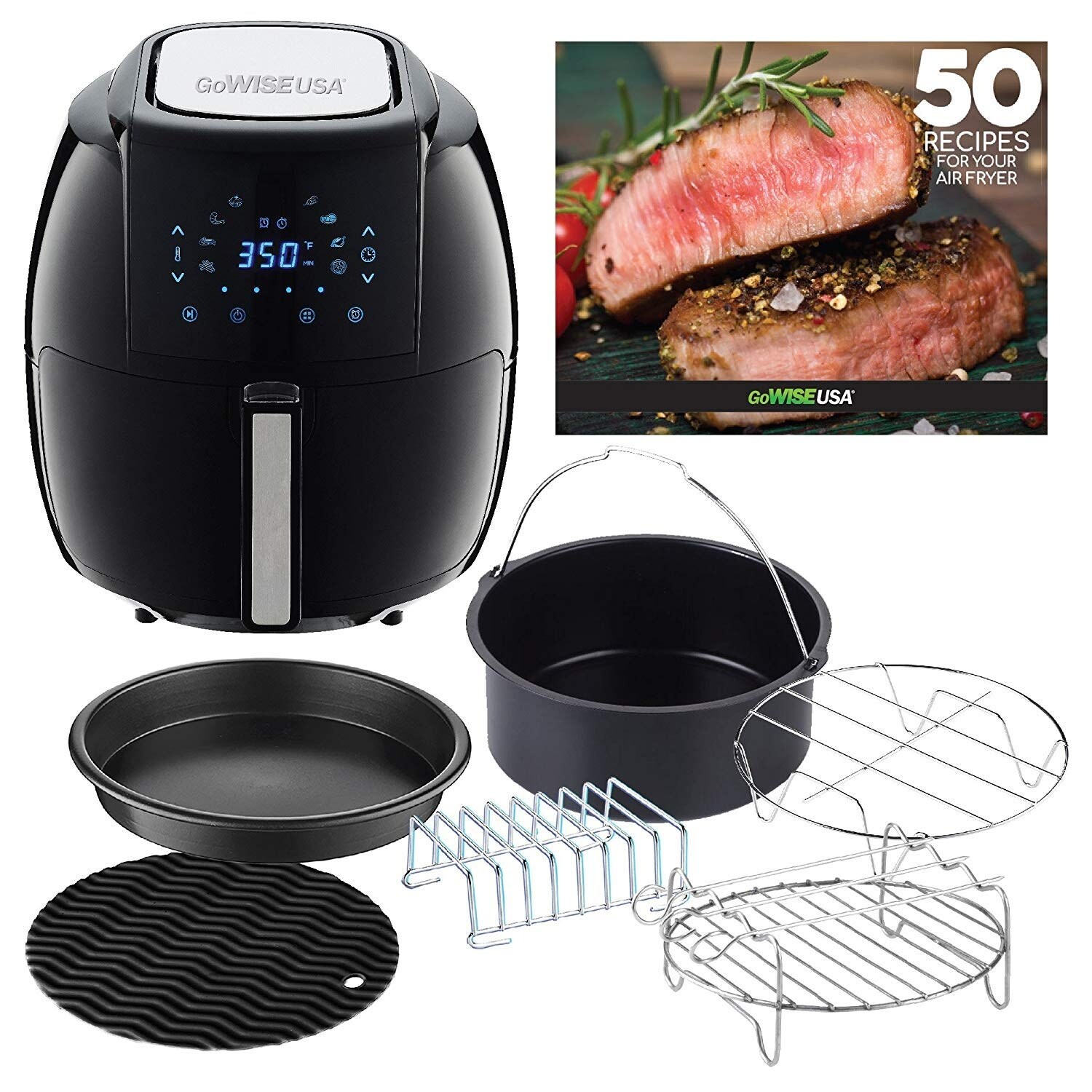 5.8 Quart Air Fryer with Accessories 6 Pcs and 8 Cooking Presets 100 Recipes